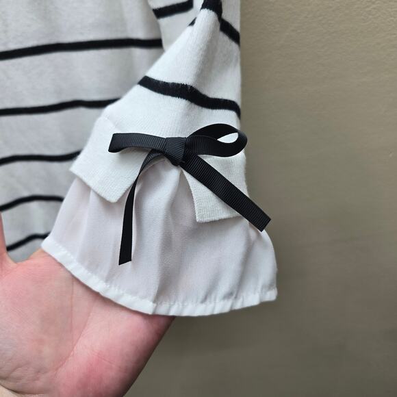 Maison Jules Women's Striped Bow Sleeve Knit Sweater White Black Size Medium - Picture 3 of 7